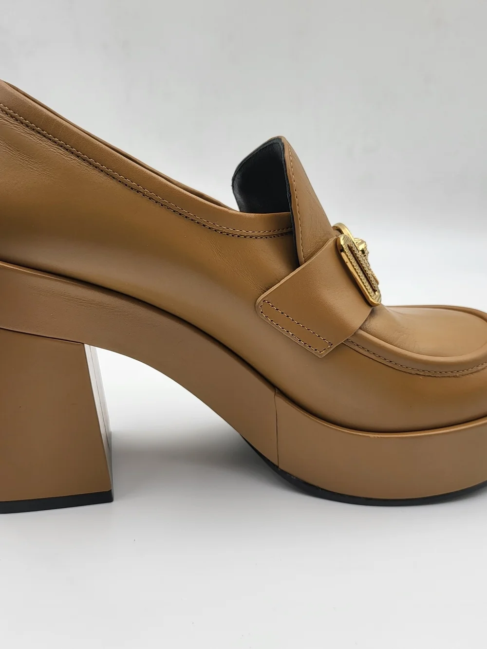 Versace Medusa Biggie Platform Loafers Brown Leather Eu37 Auth w/COA.